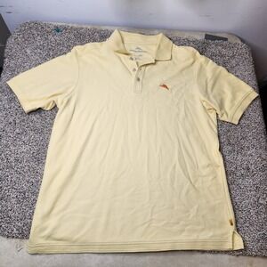 Tommy‎ Bahama Polo Shirt Medium Supima Cotton Mens Yellow Short Sleeve